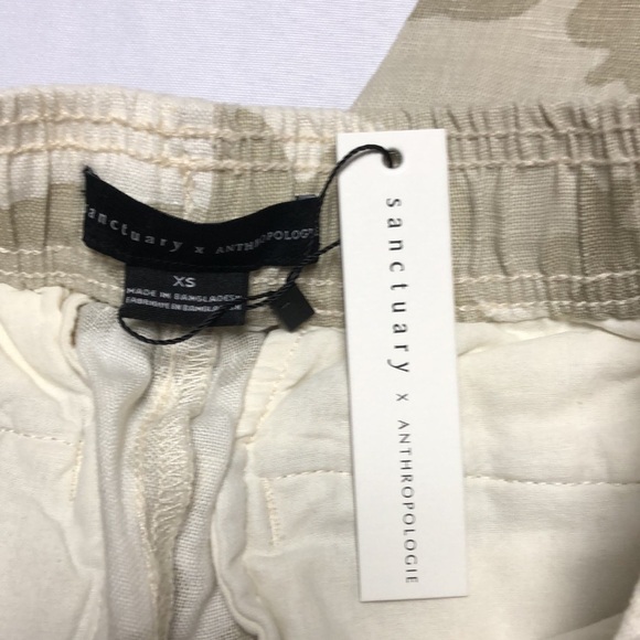 🧡 XS 🧡 NWT Anthro Pants Drawstring Waist Neutral Camo Cropped Linen - Picture 6 of 11